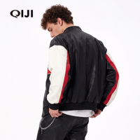 Veste en cuir PU personnalisée de haute qualité pour homme, avec broderie et poches décoratives, style baseball décontracté et hip-hop, épaisse