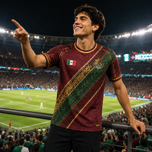 Camiseta de Doble Cara con Impresión Digital del Escudo del Águila de México, Adorno Tradicional Azteca, Recuerdo para Fanáticos del Fútbol Nacional, Ropa para Partidos - Product Image 5