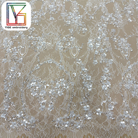 Nouvelle Arrivée Tissu en Dentelle Française Perlée et Pailletée, Dentelle Chantilly, Tissu Perlé, Dentelle Cils pour Robe de Bal et Robe de Mariée
