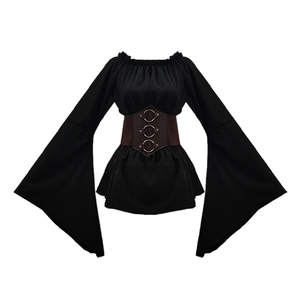 Disfraces <span class=keywords><strong>de</strong></span> <span class=keywords><strong>Pirata</strong></span> <span class=keywords><strong>de</strong></span> Halloween, Camisas <span class=keywords><strong>de</strong></span> Manga Larga <span class=keywords><strong>de</strong></span> la Edad Media y Renacimiento con Cinturón <span class=keywords><strong>de</strong></span> Cuero Ancho, Blusa y Top Estilo Steampunk - Product Image 1