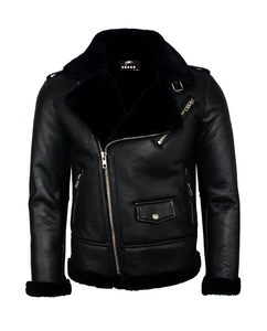 Veste de moto pour hommes en peau de mouton B3 Veste volante aviateur en peau de mouton Veste de motard de course en cuir de café Veste en fourrure OEM - Product Image 1