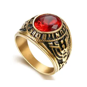 Guangzhou factory titanium steel gemstone agate stainless steel gold plated ring for men ring