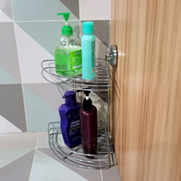 Lot de 2 étagères de douche d'angle portables noires en acier inoxydable avec fixation adhésive pour voyage, organisateur de douche en marbre, barre de tension en aluminium