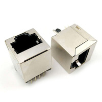 Connecteur RJ45 vertical blindé en PBT noir, bronze phosphoreux, femelle 8P8C, DIP, entrée par le haut, modulaire, pour carte PCB frontale