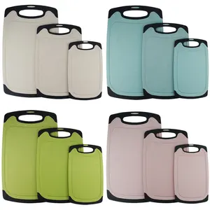 3 pcs plastic cutting board set with Juice Grooves, BPA Free, Dishwasher Safe Wheat Straw Non-Slip Cutting Board