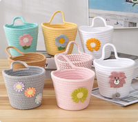 Panier de rangement mural multifonctionnel cylindrique en corde de coton tressée, écologique, durable et moderne, avec poignée pour