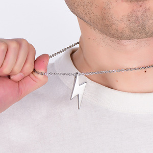 Collar con forma de Rayo de Hip Hop para hombre y mujer, Gargantilla geométrica de acero inoxidable, para pareja - Product Image 4