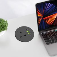 Prise de courant encastrée pour bureau au Royaume-Uni, prise de courant ronde encastrée en ABS, bande de courant avec prise USB-C 65W, charge rapide disponible, noir et blanc, montage encastré