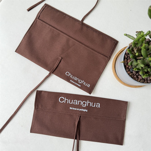 CH Custom Logo Luxury Brown Cotton Linen <b>Envelope</b> Handbag Dust Bag with Bow-Tie Flap Cotton Pouch Clothing <b>Gift</b> Packaging Bag - Product Image 3