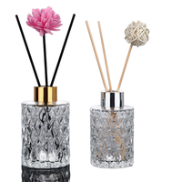 Bouteille diffuseur vide en verre gaufré rond de 150 ml, avec bouchon à vis et diffuseur à bâtonnets estampé or, pour parfum d'ambiance - Meilleures ventes