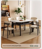 Table à manger extensible carrée avec plateau en ardoise, pieds en bois noir, style moderne et luxueux, pour restaurant