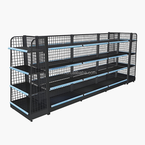 Góndola de exhibición de zapatillas de acero inoxidable de doble cara y uso ligero con panel de rejilla para supermercado - Product Image 2