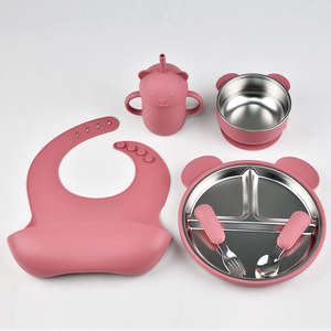 Nuevos <span class=keywords><strong>Productos</strong></span> para Niños, Juego de Alimentación Infantil de Silicona y Acero Inoxidable 304, Tenedor, Cuchara, Pajita, Vaso Antiderrames, Tazón de Comida, Plato con Succión - Product Image 5