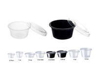 Gobelets jetables transparents en PP à paroi simple de 1 oz pour soufflé/portions, avec couvercles en PET, logo personnalisé estampé or, qualité alimentaire, pour vinaigrettes