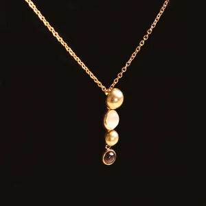 Drop Design Moonstone Insert Geometric Shape Necklace Earring Bijoux Custom 18K Gold Plated Stainless Steel Jewelry Set