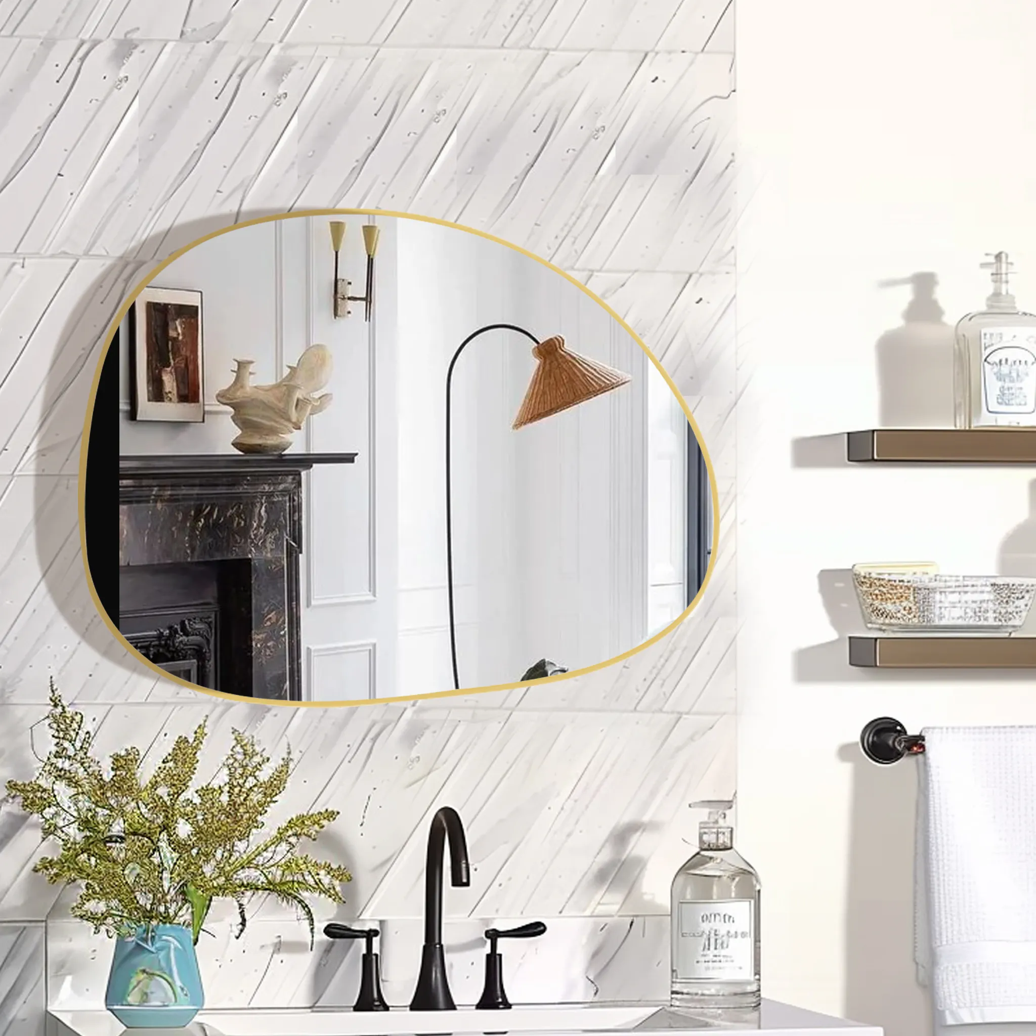Specchi da letto moderni astratti irregolari specchietti da parete in alluminio specchio doccia a onde nebbiose