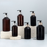 300ml 500ml Amber Black White Frosted PET Kunststoff Körper wäsche Shampoo Lotion Pump Kosmetik verpackungs flasche mit Gold Silber Ring