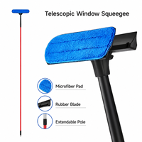 Nettoyeur de vitres télescopique 2-en-1 avec logo personnalisé, tampon en microfibre et lame en caoutchouc, outil de nettoyage de vitres à long manche extensible
