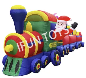 Надувной Рождественский поезд длиной 10 м с Санта-Клаусом и подарком для украшения сада