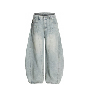 Quần kiểu Mỹ cổ điển, thiết kế thời thượng, chất liệu denim cũ nhuộm bùn, dáng rộng thùng thình, ống rộng, giặt mài, dành cho nam nữ - Product Image 2