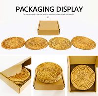 Sous-verres naturels avec support napperons tissés 4 tapis de table antidérapants pour boissons napperon rond en rotin service à thé dessous de verre