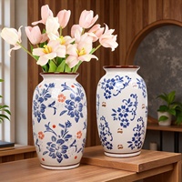 Vase en céramique bleu et blanc vintage, centre de table pour console de cheminée, décoration chinoiserie, vases floraux pour la décoration intérieure