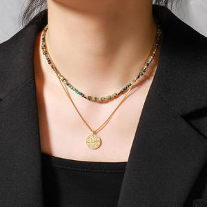 महिलाओं के लिए बोहेमियन फ़िरोज़ा प्राकृतिक पत्थर चक्र जिक्रोन स्टार पेंडेंट 14k सोना चढ़ाया हुआ हार - Product Image 2