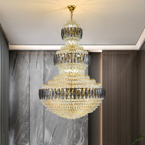 Lustre en cristal doré à LED en acier inoxydable, suspension E26 3500K blanc chaud avec télécommande pour plafond de villa et salon - Product Image 5
