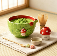 Ensemble de bols à matcha en céramique faits à la main avec support pour fouet en forme de champignon, bec verseur Chawan, cadeau mignon pour cérémonie du thé Cottagecore