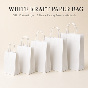 Bolsa de Papel Kraft Blanca al por Mayor con Asa Retorcida, Bolsa de Regalo, Bolsa para Llevar Comida, Panadería, Impresión de Logotipo Personalizado OEM - Product Image 1