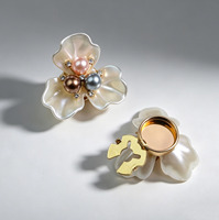 Mancuernillas con Cubierta de Botón de Perlas y Diamantes de Imitación Florales, Reutilizables, de Metal, con Diseño de Flor, para Camisas y Trajes