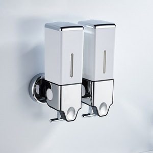 Dispenser di sapone liquido quadrato in acciaio inox e ABS a leva doppia bottiglia scatola bagno uso senza perforazione necessaria - Product Image 6