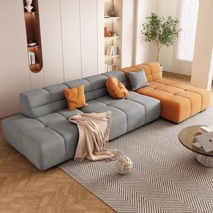 Divano Moderno Minimalista a Tre Posti in Ciniglia Color Crema, Divano Lineare per Salotto, Hotel <span class=keywords><strong>e</strong></span> Appartamenti - Product Image 3
