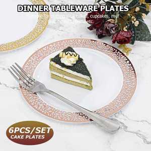 <span class=keywords><strong>Assiette</strong></span> jetable en plastique compostable de 9 pouces <span class=keywords><strong>Assiette</strong></span> à gâteau occidentale Golden Rose Gold Silver Accents <span class=keywords><strong>Assiette</strong></span> de fête en papier creux Vaisselle - Product Image 5