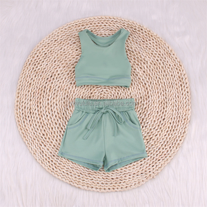 ชุดโยคะเด็กผู้หญิงแบบสั้น สีพื้น ยืดหยุ่นสูง ชุดโยคะสองชิ้น สไตล์บูติก ปี 2024 - Product Image 4