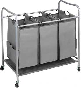 3 Section <b>Laundry</b> Sorter with Rolling Wheels, 3 <b>Bag</b> <b>Laundry</b> Hamper Cart and Removable <b>Bag</b> with 4 Side Pockets for Extra Storage - Product Image 2