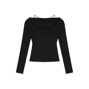 <span class=keywords><strong>Maglietta</strong></span> Corta Rossa a Maniche Lunghe da Donna con Imbottitura Integrata, Top Slim-Fit Senza Colletto per Stratificazione Primaverile - Product Image 6
