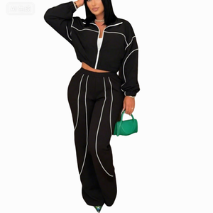 Completo Set Due Pezzi Donna 2026 Nuovo con Fiocco Ampio e Giacca Sportiva, Tuta con Blocchi di Colore Stile Streetwear per Tutte le <span class=keywords><strong>Stagioni</strong></span>, Abbigliamento Casual - Product Image 3