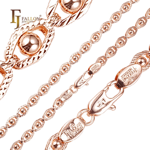 Chaîne fantaisie à maillons fantaisie avec perles en forme d'œil, plaquée or rose, base en laiton, 3,2 mm+ FJ Fallon Fashion Jewelry - Product Image 1