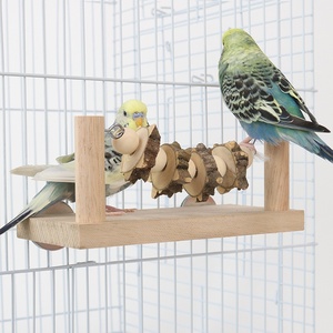 Estación de Entrenamiento para Loros de Madera Maciza con <span class=keywords><strong>Escalera</strong></span>, Columpio, Anillo, Jaula, Casa Transportadora para Pájaros, Juguete de Entretenimiento y Plataforma de Descanso - Product Image 2