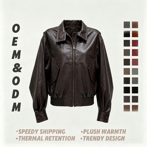 Veste en cuir de mouton semi-tanné de luxe pour <span class=keywords><strong>femme</strong></span>, personnalisable en usine, avec col, poignets, boutons et poches, pour le quotidien - Product Image 1