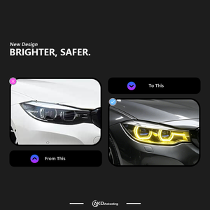 ไฟหน้ารถยนต์ AKD สำหรับ BMW ซีรีส์ 3 GT - F34 แบบ Angel Eye สีเหลืองขาว สไตล์เลเซอร์ พร้อมชุดเลนส์ LED คู่ - Product Image 2