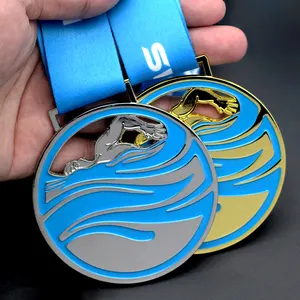ميدالية معدنية مخصصة ثلاثية الأبعاد للسباحة عتيقة مطلية بالفضة للبيع بالجملة
