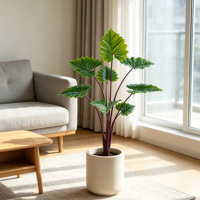 Arbre tropical artificiel moderne écologique en gros, type Taro arc-en-ciel, avec feuillage au toucher réel, pour hôtels, villas, salons et décoration intérieure