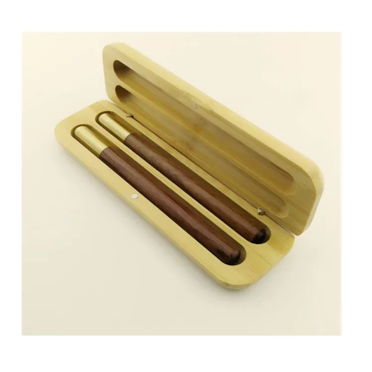 Caja de lápices y bolígrafos de bambú, organizador de escritorio, dos cajas de bolígrafos de Bambú