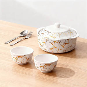 <span class=keywords><strong>Ensemble</strong></span> de marmites à soupe en céramique de luxe moderne, <span class=keywords><strong>soupière</strong></span> en porcelaine de restaurant avec couvercle et support - Product Image 2