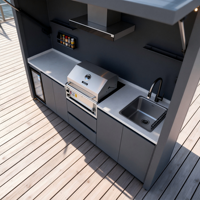 Vente en gros : Meuble de cuisine extérieur moderne en alliage d'aluminium, avec volets roulants, charnières, paniers de tiroir et tiroirs de cuisine pour barbecue, sans formaldéhyde