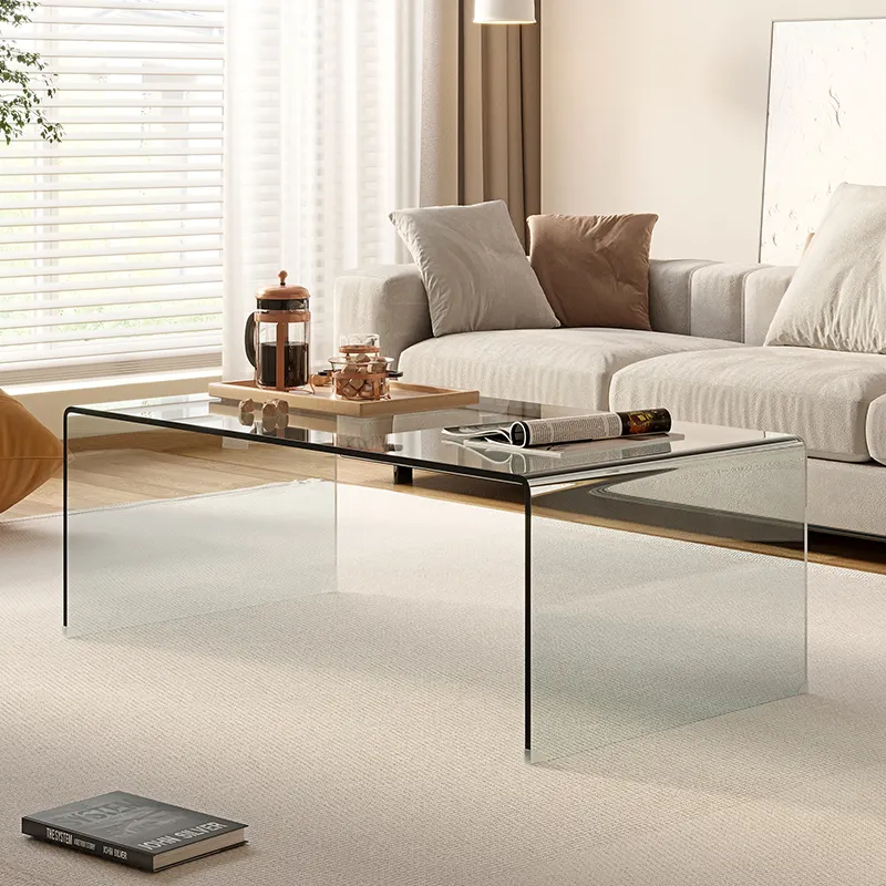 طاولة مستطيلة صغيرة حديثة وبسيطة لغرفة المعيشة من الزجاج