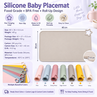 Tapis de table pour bébé en silicone de qualité alimentaire personnalisé, antidérapant, imperméable, enroulable, avec boucle de suspension en forme d'étoile