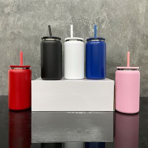 Colored 16 oz <b>Metal</b> Double Wall Insulated Cup Black Plated Powder Coated 16oz Stainless Steel Beer Can for Laser Engraving - Product Image 2